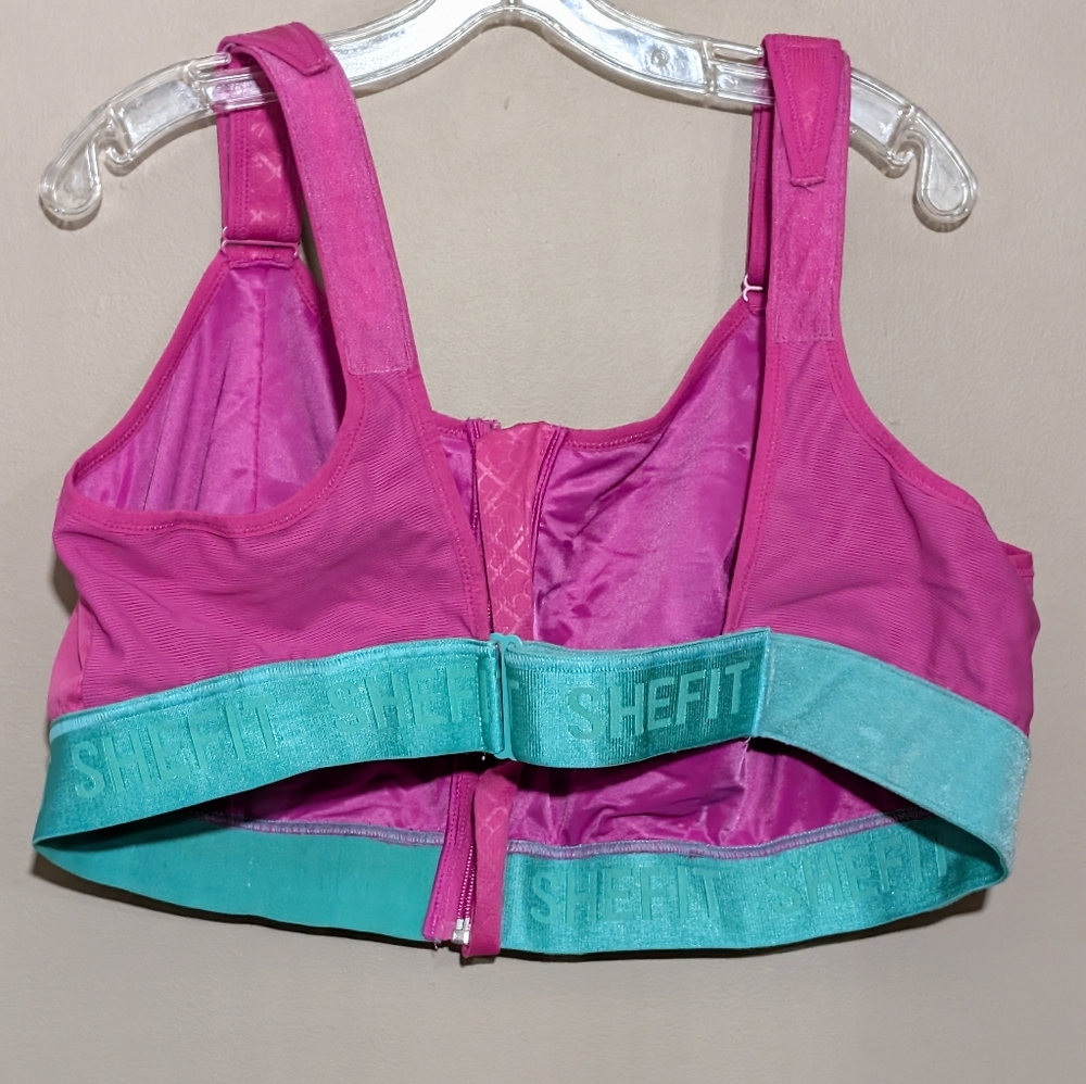 SHEFIT Pink and Teal Zip-Front High-Support Sports Bra - Picture 3 of 5